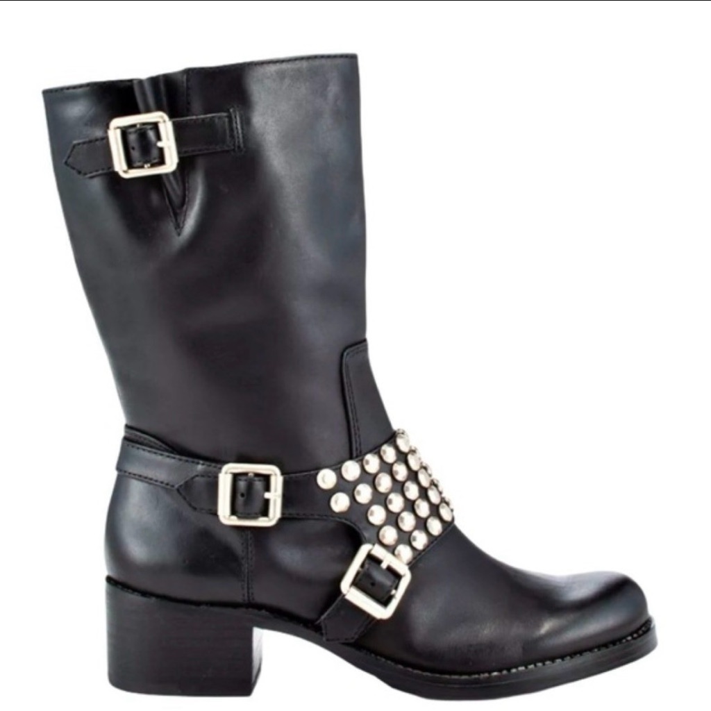 Bcbgeneration Bc-Halen Black Leather Studded Buckle Boots